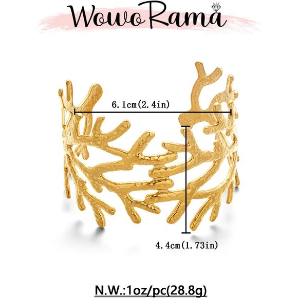 Gold Brass Cuff Bracelet Women Summer Beach Statement Jewelry - Picture 6 of 8